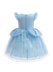 Young Girls Blue Cap Sleeve Fantasy Princess Dress For Costume Party