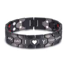 磁性手链定制姓名/字母可调节个性化信息提醒不锈钢首饰足球风格防水黑色