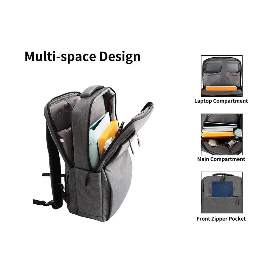 1pc French Brand European Design Men's Functional Backpack, 17-Inch Laptop Backpack, High-End, Multi-Pocket, Large Capacity, Water-Resistant, Suitable For Tablet, Phone, Gray/Black, 1-Year Warranty, Travel Essential, Holiday Essential, Elegant, Fashion Basic, Spring, Comfortable, Family Outing, Special Gift, Top Item, Spring/Summer Bright Color Contrast, Unisex - Dark Grey - View 1