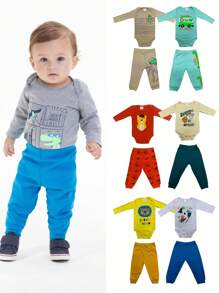 Kit 10 Pieces Of Clothes For Baby Boy 5 Bodysuit+ 5 Pants/Panties - Nhiều màu - Xem 3