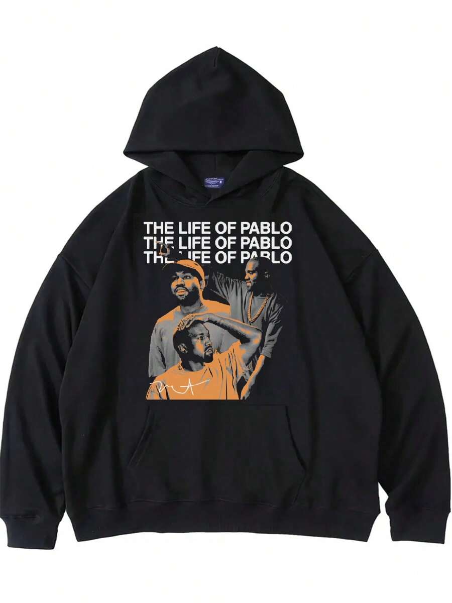 West Coast Rapper Poster 300 Grams Retro Rapper Clothing Cotton Unisex Kangaroo Pocket Hoodie