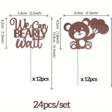 24 件“我们可以等”金色闪光气球熊纸杯蛋糕装饰 - 非常适合性别揭晓和生日蛋糕装饰派对装饰用品
