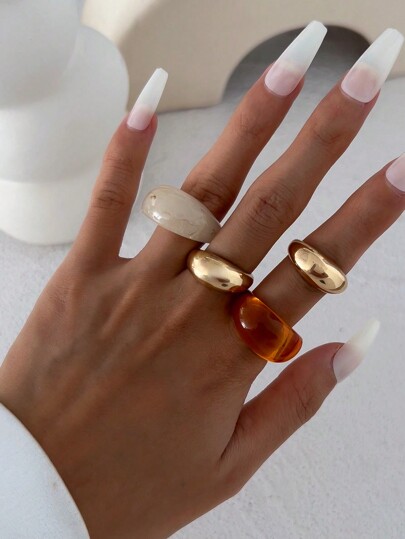 5pcs/Set Vintage Minimalist Thick Round Open Finger Rings Set, Asymmetrical Fashion Unique Ring Set, Suitable For Women's Daily Commute, Holiday Gifts, Party Decoration Charming Jewelry Set