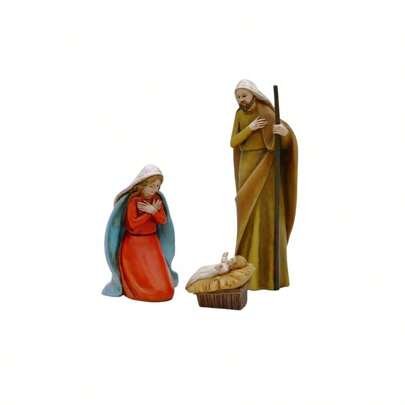 Comfy Hour Faith And Hope Collection Holy Family With Baby Jesus, Christmas Nativity Scene Figurine, Stable Set Of 3 Pieces, Polyresin