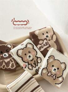 5 đôi tất trẻ em hình gấu hoạt hình, thích hợp cho đi học, ở nhà, ngoài trời, phù hợp cho bé trai và bé gái, mùa xuân và mùa thu - Nhiều màu - Xem 5