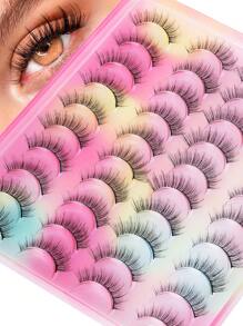 20 Pairs Faux Mink Eyelashes, Natural Cat Eye 3D Curly False Lashes, Suitable For Holiday And Stage Makeup - Black - View 3