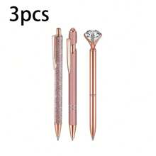 3/5/8pcs Rose Gold Ball Pen Set, Liquid Sand Shimmer Pens, Metal Crystal Rhinestone Ballpoint Pen, Black Ink, Gift For Girls, Wedding, Office Desk Supplies Back To School