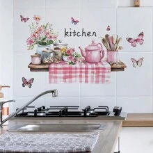1 件创意厨房用具收纳架墙贴，用于房间装饰、节日家居装饰、最佳礼物、乙烯基墙贴花、可移除贴纸情人节装饰、情人节厨房贴纸、用于厨房装饰、防油防水、贴纸、墙贴花、乙烯基贴花用于家居装饰、春季装饰品让您的家焕然一新、节日装饰贴纸生日毕业 - 彩色 - 查看 7
