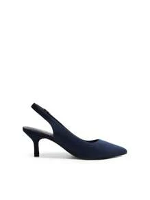 Women's Kitten Heel Point Toe Buckle Decor Slingback Stiletto Low Heels Dress Bridal Elegant  Solid Color Wedding Pumps Shoes - 霧霾藍 - 查看 6