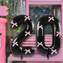 40 英寸粉色蝴蝶结装饰黑色数字 0-9 铝箔气球，粉色蝴蝶结装饰，适合生日派对、情人节、周年纪念、结婚求婚、圣诞节、新年装饰 - 黑色數字 - 查看 6