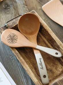 Customizable Wooden Kitchen Utensils, Personalized Kitchen Tools With Text Or Feather Motif, Suitable For Daily Use, Housewarming Gifts - Multicolor - View 3