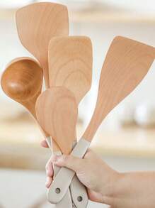 Customizable Wooden Kitchen Utensils, Personalized Kitchen Tools With Text Or Feather Motif, Suitable For Daily Use, Housewarming Gifts - Multicolor - View 4