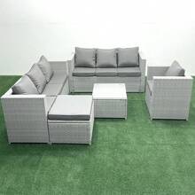 Fimous Wicker PE Rattan Sofa Garden Furniture Set With Armchair Square Coffee Table Big Footstool Light Grey Mixed - Light Grey - View 2