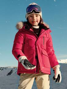 Balabala Cold-Resistant And Waterproof Outdoor Down Jacket With Fur Collar, Winter 2024 Collection - Burgundy - View 1