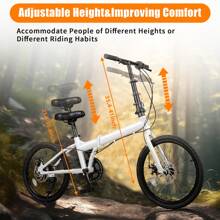 Folding Bike Foldable Bicycle With 7 Speed Gears 20-Inch Wheels Easy Folding City Bicycle With Disc Brake - White - View 5