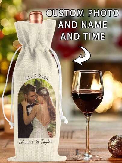 1pc/5pcs/8pcs Customizable Linen-Like Fabric Wine Bag, Personalized Wine Bottle Cover, Reusable Christmas Wine Bottle Sleeve, Suitable For Christmas, Wedding, Birthday, Holiday Party, Housewarming, Storage,Brunch-Ready