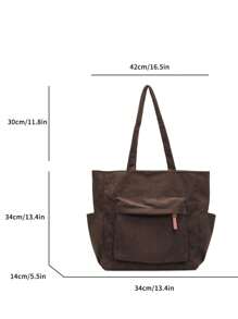 女士时尚纯色多口袋手提包，大容量休闲户外度假旅行单肩包，轻便多功能购物杂货收纳手提包，简单的日常通勤斜挎包，适合上学和工作使用 - 咖啡棕 - 查看 7