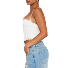 Women Bustier Corset Tops Lace Trim Cropped Camisole Top Back Zip Shirt Sexy Going Out Party Club Top - 白色 - 查看 3