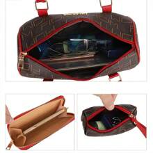 Women's Fashion Handbag Set 6 Faux Leather Women's Bag Cute Butterfly Chain Shoulder Backpack - 米色-黑色 - 查看 3