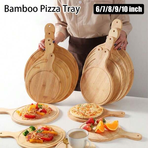 1 pezzo Tagliere in bambù rotondo da 6/7/8/9/10 pollici con manico, vassoio per pizza, pietra da forno, tagliere da cucina, utensili per dolci e cottura