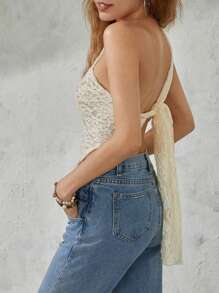 Women Y2k Sheer Crop Tops One Shoulder Tank Tops Lace Floral Sleeveless Backless Asymmetrical Tops Summer See Through Slim Fitted Shirt Going Out Tops Club Party Streetwear Aesthetic Clothes - 黃色 - 查看 3