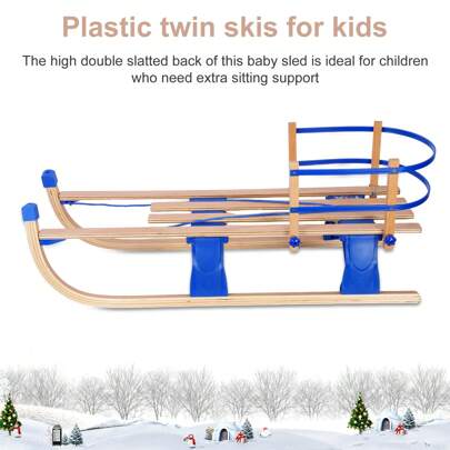Snow Sled, Foldable Sled With Backrest, Long Digging Rope Toboggan, Winter Outdoor Wood Sled