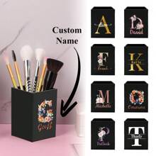 Customized Name High-End Acrylic Pen Holder Durable Pencil Cup Stationery Holder Minimalist Desk Organizer For Office Study Modern Multifunctional Design Sturdy Makeup Brush Storage Holders Easy To Clean Home Decor - Black - View 2