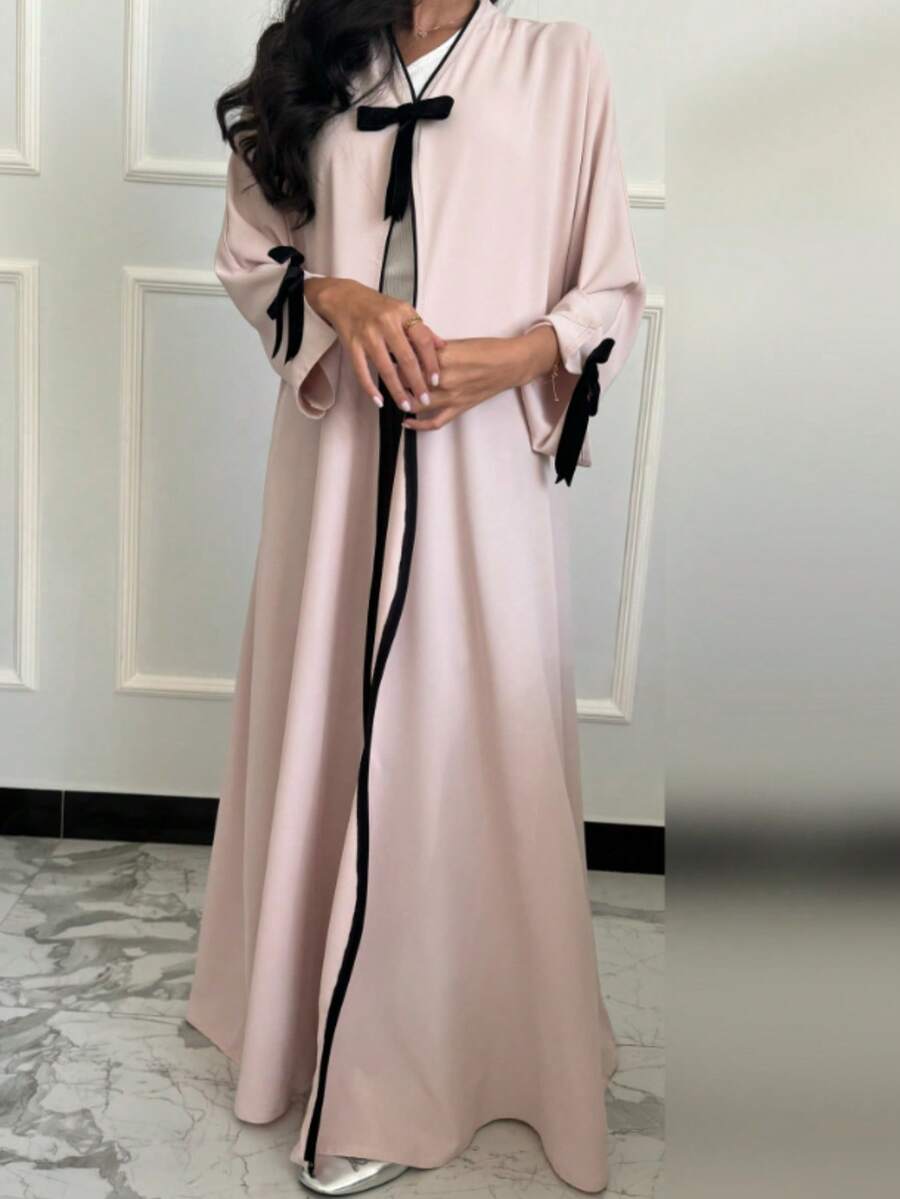 女士长款阿巴雅，带蝴蝶结，适合休闲优雅穿着