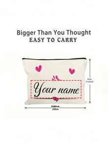 1 st hjärtmönster, anpassningsbar sminkväska med namn, kan användas som sminkväska, necessär, kuvertväska, pennfodral, perfekt present till tjejer, lätt och hopfällbar, mångsidig användning - Vitt - Visa 9