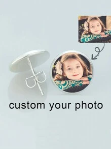 1 Pair Of Customized Photo Earrings - Personalized Image Glass Round Earrings, Fashionable Stainless Steel Earrings, Girl's Unique Pattern Logo Earrings, Customized Jewelry Gifts Back To School Winter Gift Ideas Boy Girl Valentine's Day