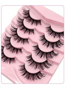 Asiteo 5 Pairs Wet Look Spiky Manga Cat Eye False Eyelashes Lashes Faux Mink Lashes Natural Winged Wispy Eyelashes - 尖尾漫畫款 - 查看 4