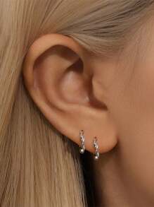 一对925纯银蛇形扭纹耳环，18K镀金经典精致首饰，适合日常佩戴、婚礼、派对、订婚、周年纪念、情人节等各种场合，男女皆宜。 - 銀色 - 查看 2