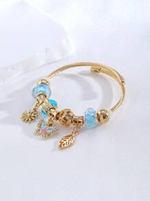 1 件不锈钢手链，带全息蝴蝶、树叶、雏菊吊饰、DIY 珠子，情人节时尚礼物，适合派对、节日、金色奢华风格情人节、妈妈、母亲、母亲节、礼物 - 金色薄荷藍 - 查看 4