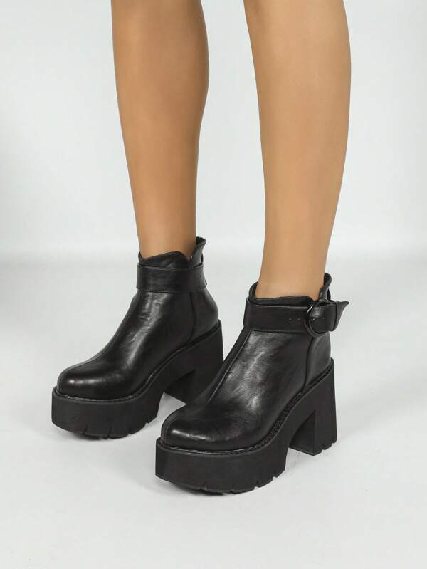 Fall/Winter Thick Mid-Calf Snow Boots For Women, Round Toe, High Heel, Waterproof Anti-Slip Winter Boots In Large And Small Sizes