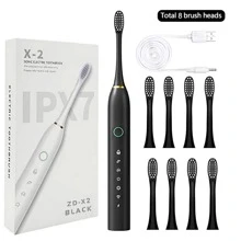 6 Modes Multi-Functional Sonic Electric Toothbrush, 8/4 Heads Kit, Equipped With 2 Minutes Smart Timer And 30S Area Switch Reminder, Waterproof Usb Rechargeable Oral Cleaner Set For Family Or Travel Use - Black - View 2
