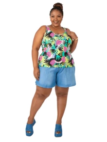 Women's Printed Plus Size Tank Top - 玫紅色 - 查看 2