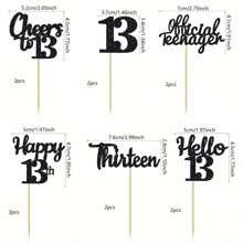 12Pcs 13th Birthday Cupcake Toppers Hello 13 Thirteen Official Teenager Cheers To 13 Cupcake Picks 13th Birthday Party Cake Decorations Supplies - Multicolor - View 5