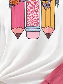 Tween Girls' Cartoon Print Short Sleeve T-Shirt And Cargo Pants Set