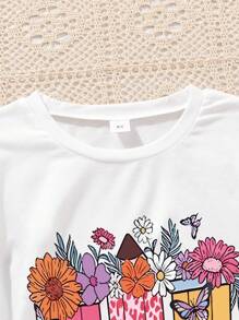 Tween Girls' Cartoon Print Short Sleeve T-Shirt And Cargo Pants Set