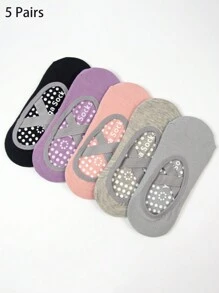 2/4/5 pares de calcetines tipo tripulación con agarre acolchado antideslizante para mujeres, aptos para Pilates, yoga, gimnasia, baile y entrenamiento deportivo