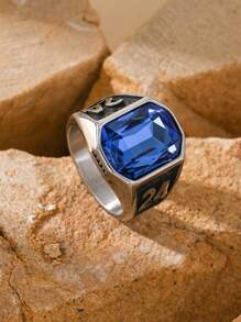 1pc Stainless Steel Inlaid Rectangular Cubic Zirconia Retro ‌Punk Style Special Number 24 Pattern Men's Rings Gift Jewelry - Multicolor - View 55