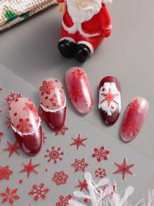 冬季雪花美甲贴纸 红蓝多样雪花圣诞指甲设计滑块自粘贴花 DIY 雪装饰（2 件）