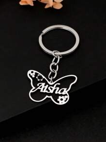 1 件定制蝴蝶和花朵钥匙扣个性化银金色不锈钢饰物，适用于包、背包 - 生日、毕业典礼、圣诞节和情人节的礼物，赠送朋友定制名字钥匙扣