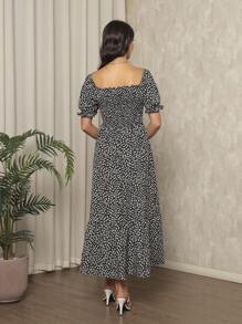 Long Dress With Puff Sleeves - 黑色 - 查看 2