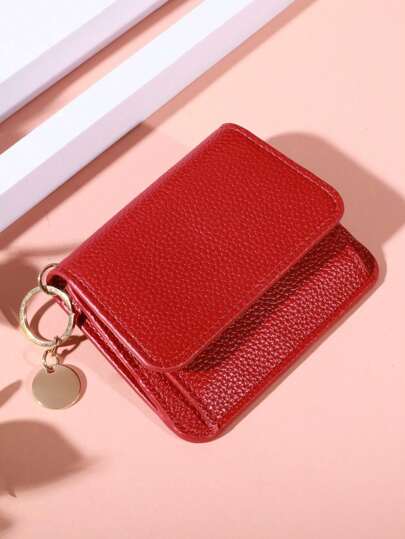 复古纯色短款钱包 便携式双折硬币 情人节礼物 酒红色包 情人节卡包 钱包 名片包 信用卡包 身份证包 女士钱包 迷你钱包 钱包 卡片包