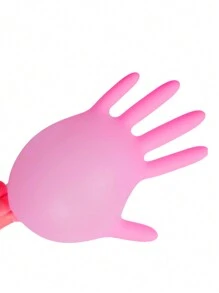 100 只一次性粉色丁腈手套，防水、无粉、无乳胶、多用途工作手套，适用于烹饪、厨房、浴室、家居、纹身、染发、宠物清洁、家居用途 - 粉色 - 查看 5