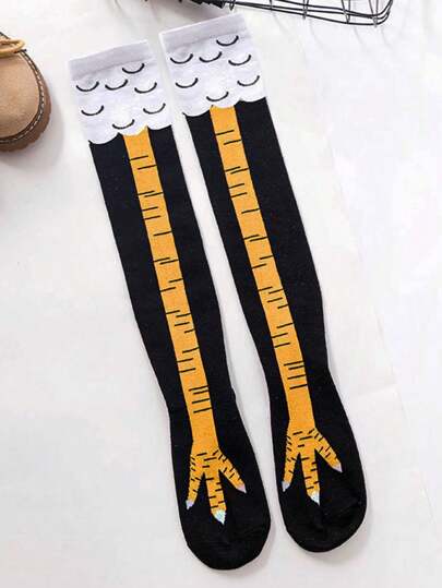 1 par de calcetines de la rodilla con divertido diseño de garra de pollo para hombres, otoño