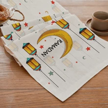 1 件卡通月亮和星星灯笼图案桌旗，可爱的亚麻风格餐桌布装饰，适合斋月、餐厅、户外餐厅、厨房、伊斯兰家庭