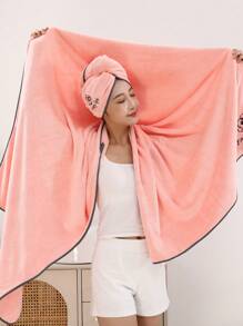 2pcs/Set Large 90*180cm Soft And Absorbent Bath Towel + 25*65cm Bath Cap For Women Home Bathroom Decor Fall Decor Back To School For Beauty Salon Home Bathroom Shower Towels For Beauty Salon, Hotel Sports,Home Essentials, Towel, Skin Care Bath Towel Sheet - Pink Embroidered Enlarged Bath Towel and Cap (2 Pieces) - View 8
