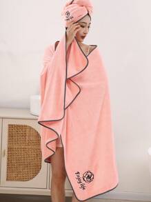 2pcs/Set Large 90*180cm Soft And Absorbent Bath Towel + 25*65cm Bath Cap For Women Home Bathroom Decor Fall Decor Back To School For Beauty Salon Home Bathroom Shower Towels For Beauty Salon, Hotel Sports,Home Essentials, Towel, Skin Care Bath Towel Sheet - Pink Embroidered Enlarged Bath Towel and Cap (2 Pieces) - View 9